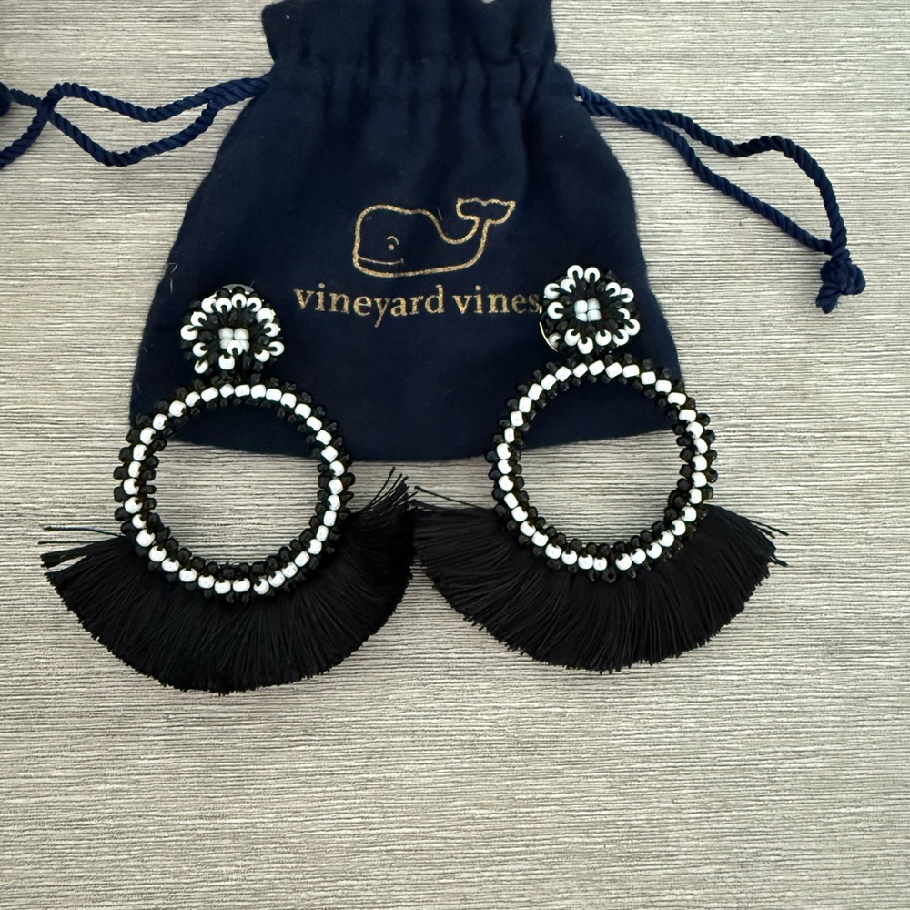 Vineyard Vines Black and White Fringe Earrings